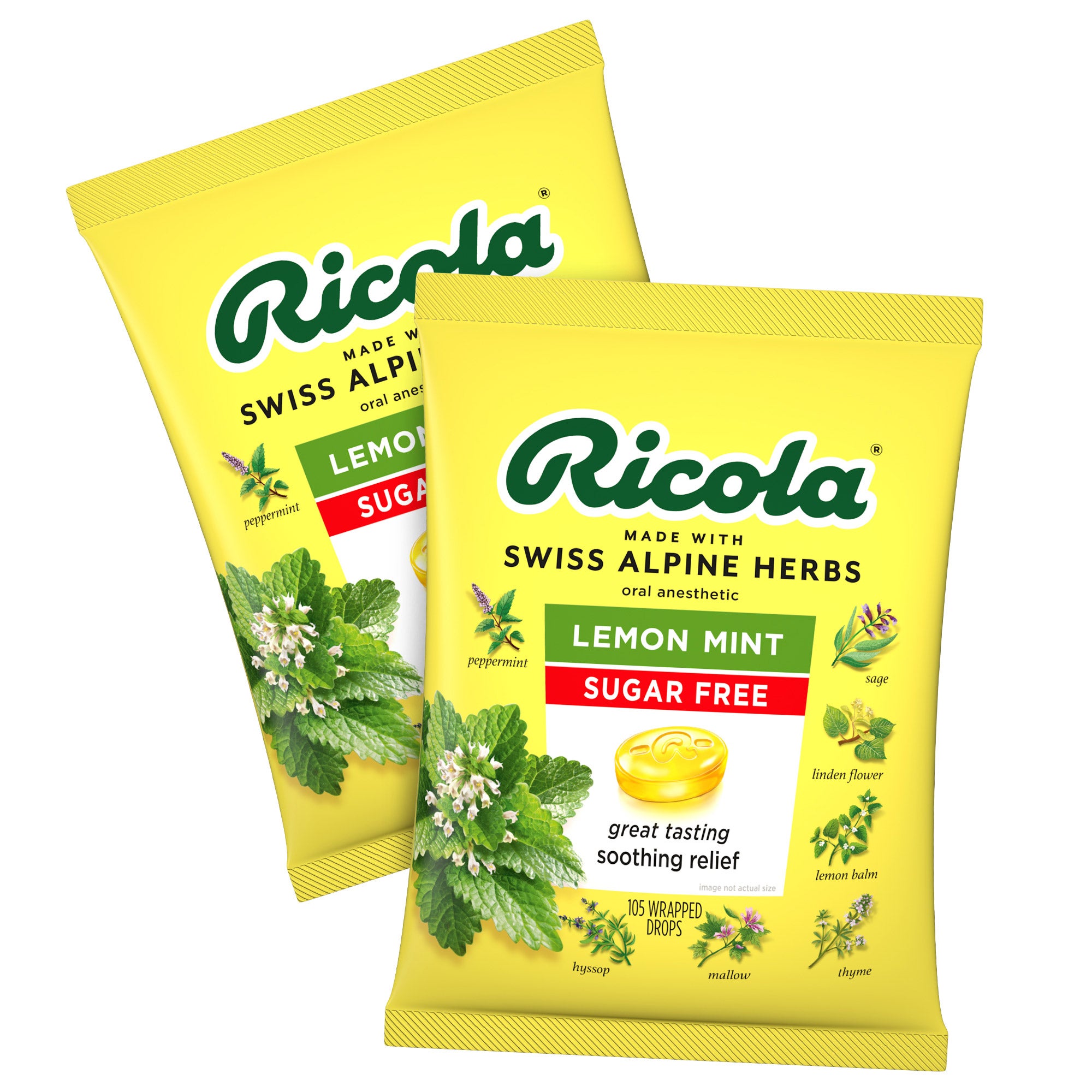 Ricola Sugar Free Lemon Mint Drops, 2 x 105 Count (#691740