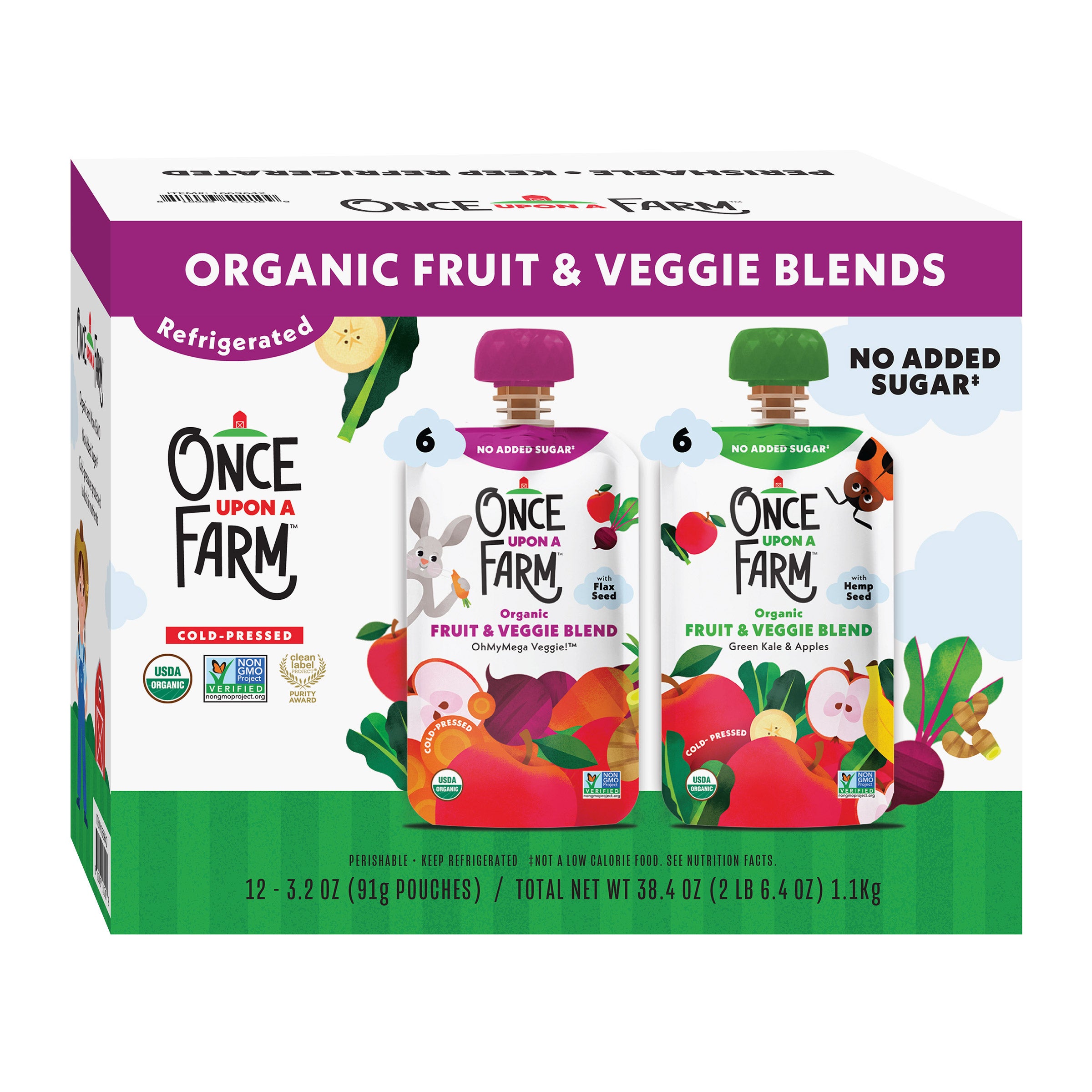 Once Upon a Farm Organic Fruit & Veggie Blends, 12 Pack of 3.2