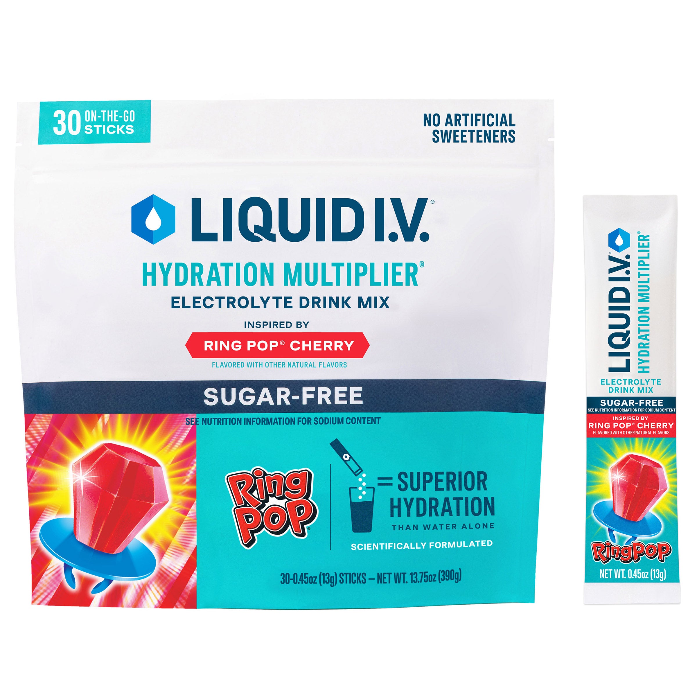Liquid I.V. Sugar-Free Hydration Multiplier Ring Pop Cherry, 30 Count