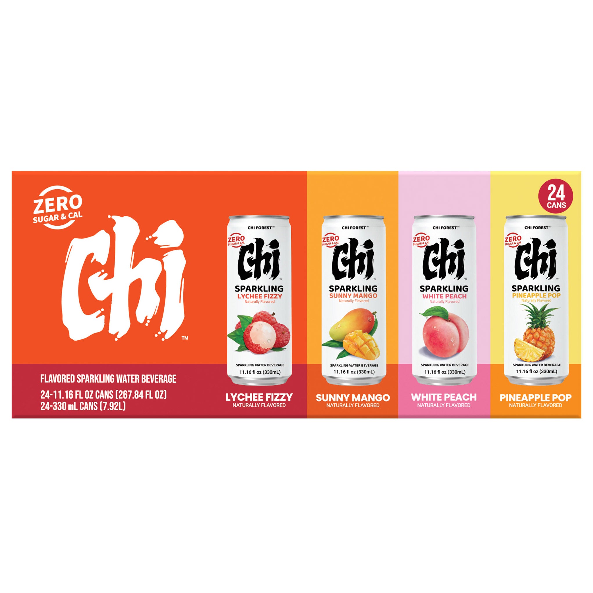 Chi Forest 4-Flavor Variety Pack Sparkling Water, 24 Cans, 11.16