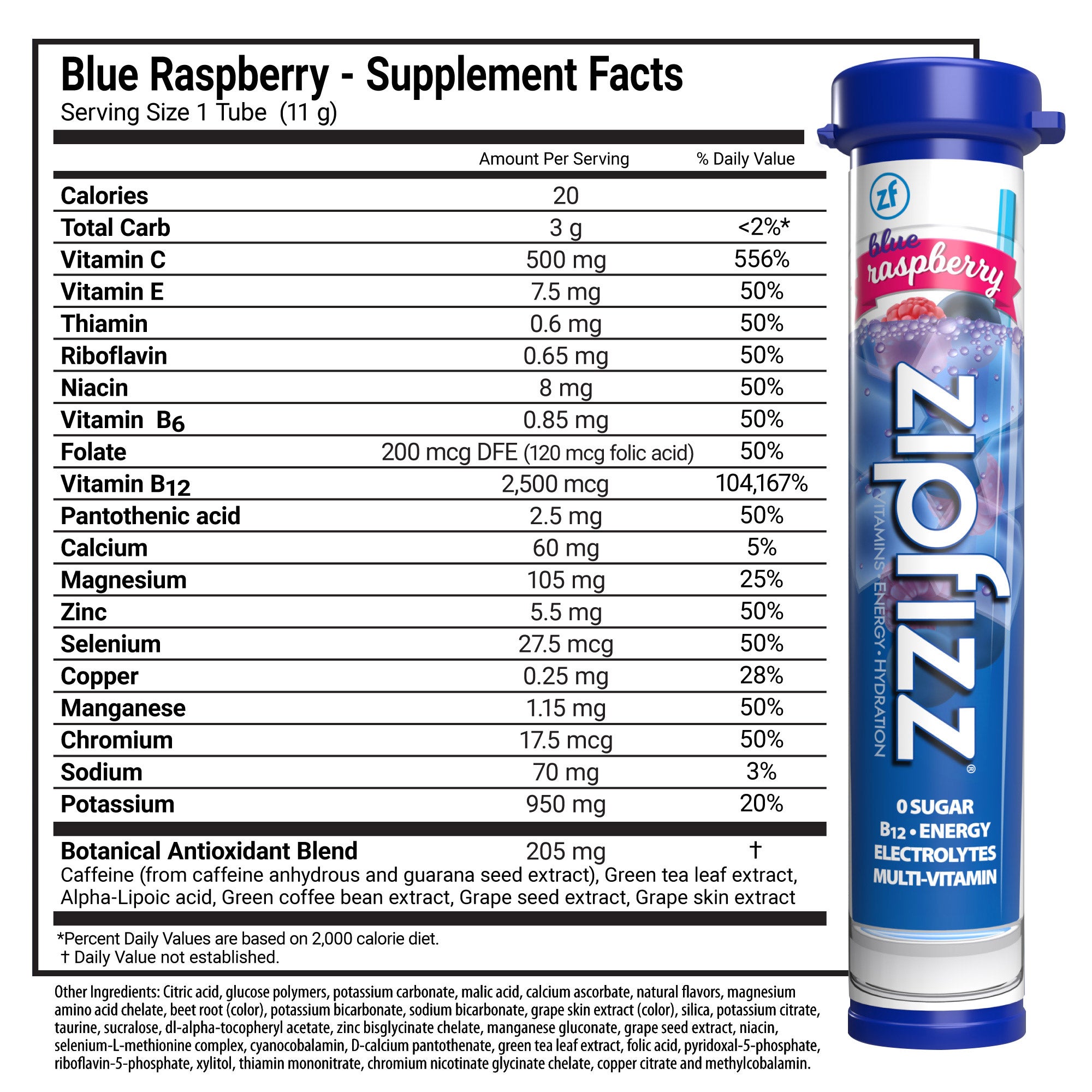 Zipfizz Multi-Vitamin Energy Hydration Drink Mix, Blue Raspberry, 30 ...