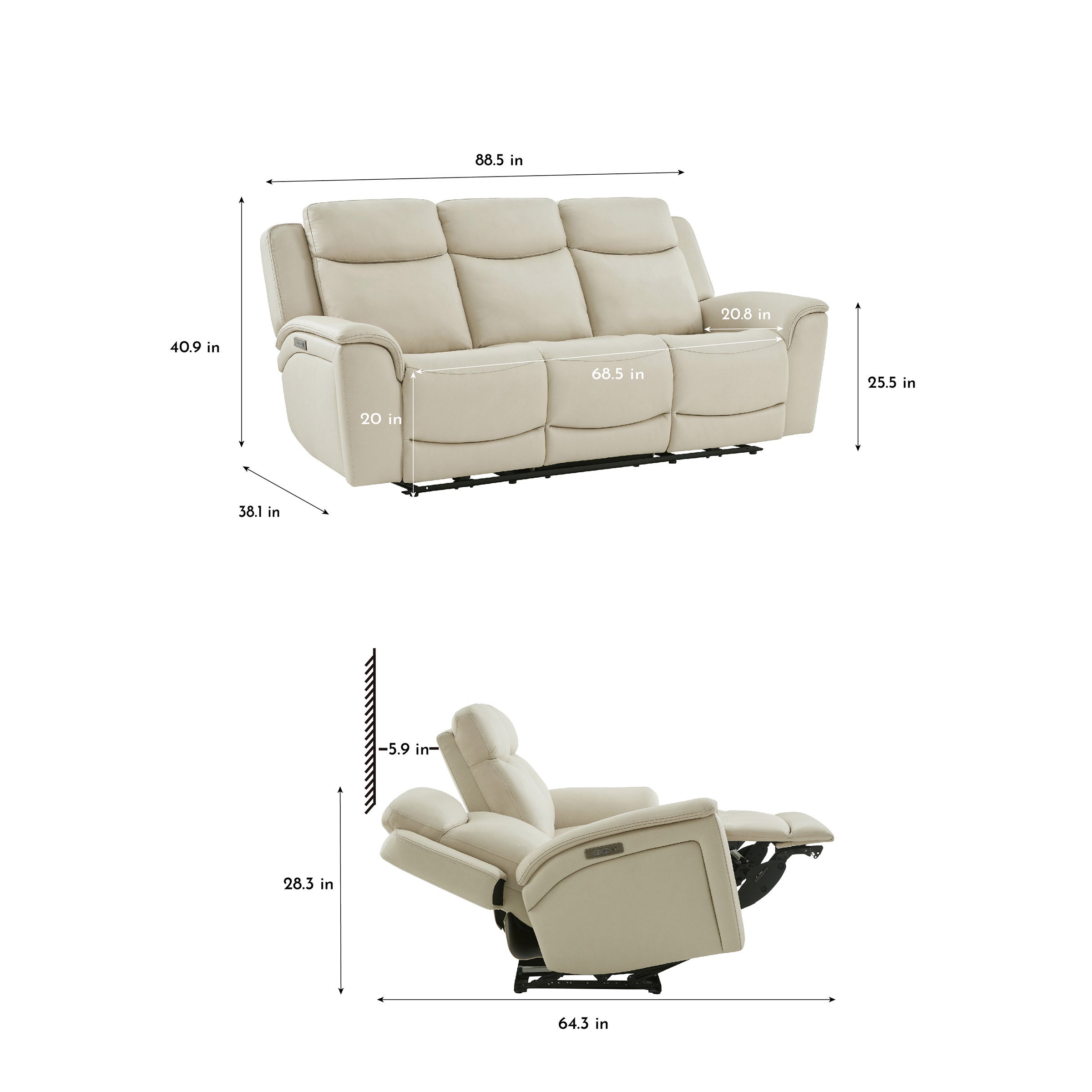 Gilman Creek Sanders Leather Power Sofa with Power Headrests