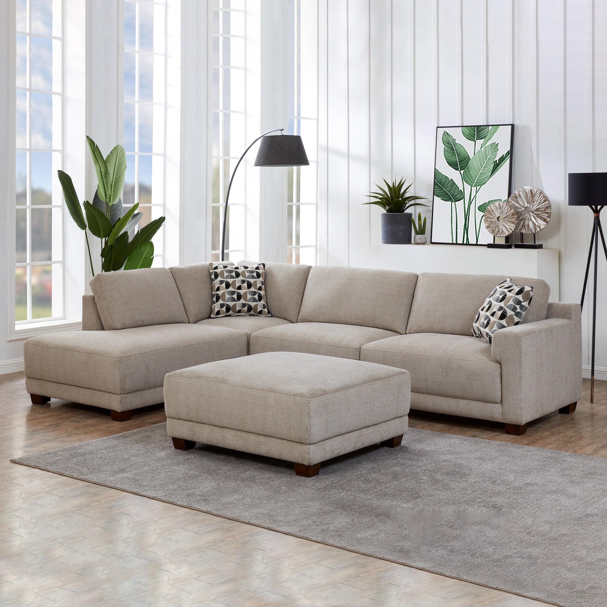 Raylin Fabric Sectional With Ottoman