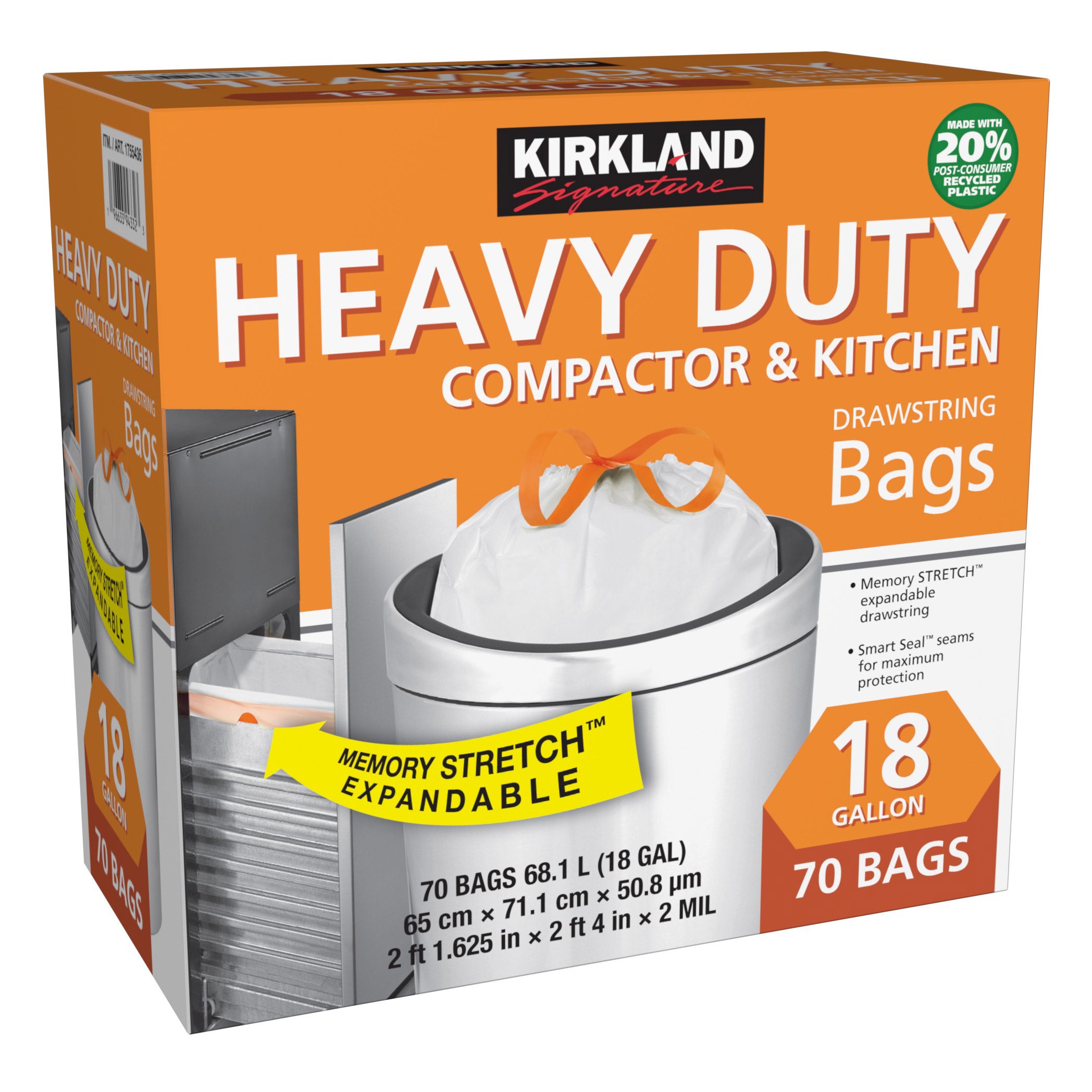 Kirkland Signature Compactor & Kitchen Bag 70 Count / 18 Gallon ...