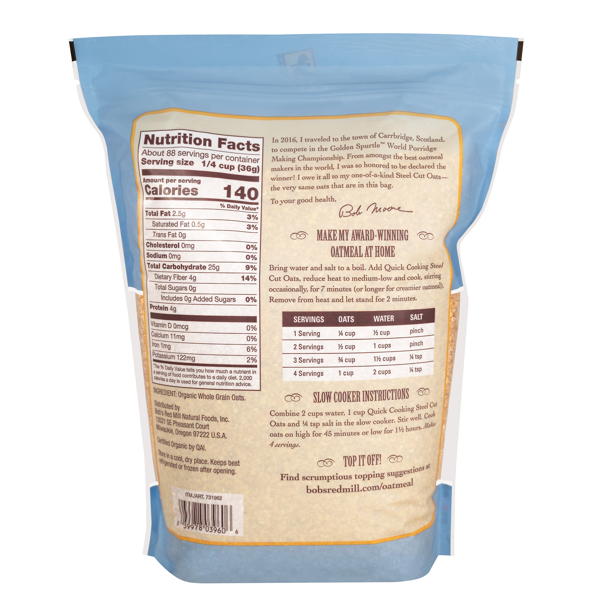 Organic Bob's Red Mill Steel Cut Oats 112 Ounces - $8.99 at Costco