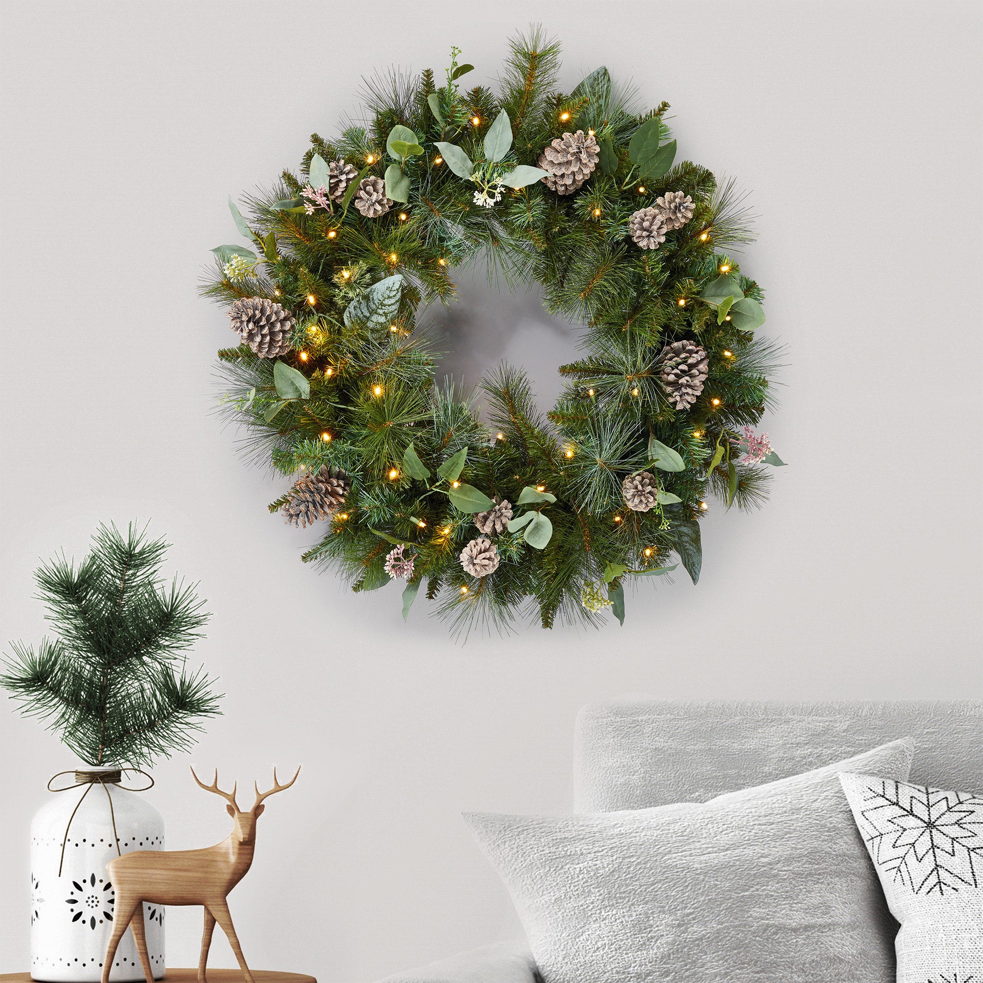 32" GREENERY WREATH WITH 50 DUAL COLOR LED LIGHTS - $9.97 at Costco