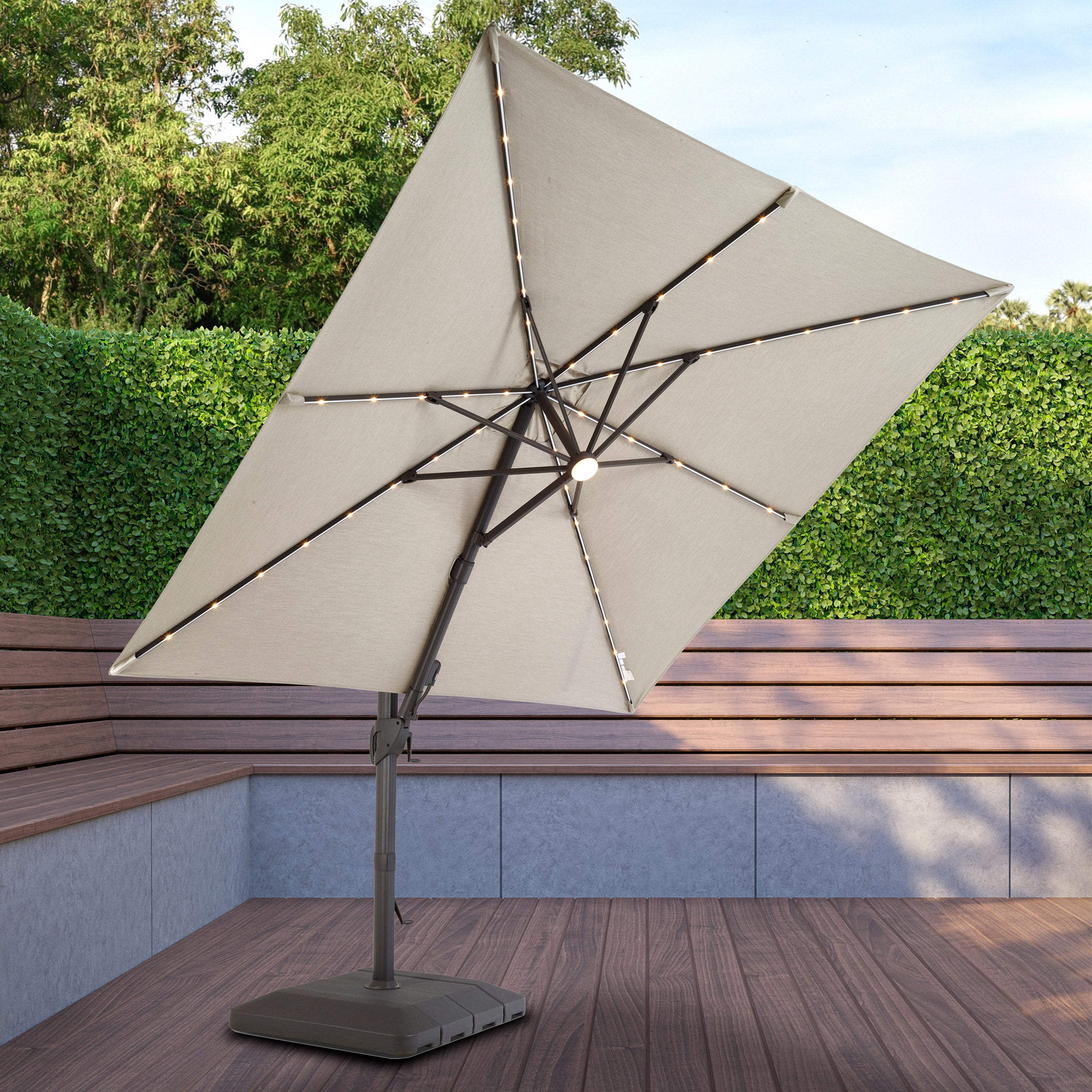 10ft patio umbrella with led lights Cantilever Umbrella with Solar LED Lights