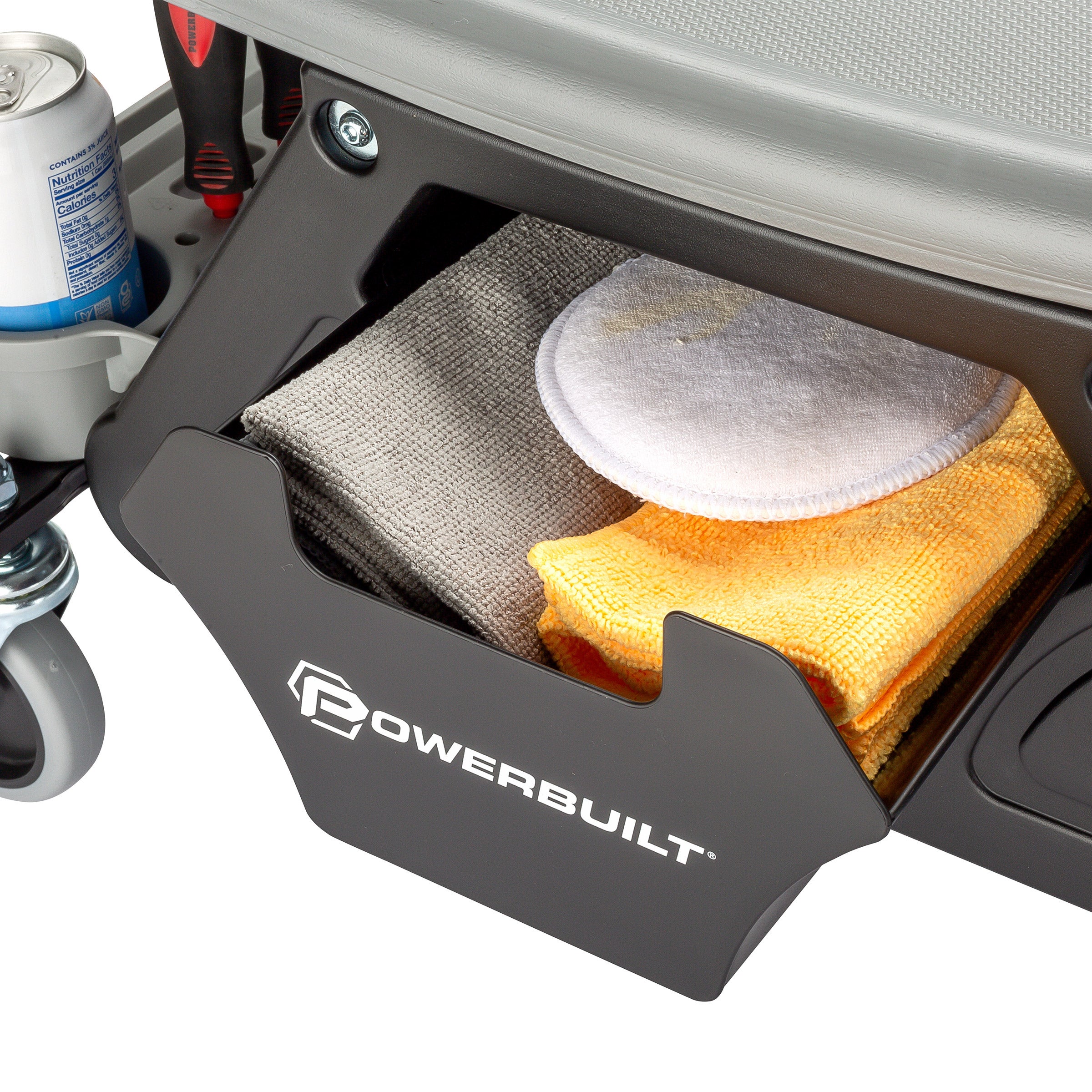 POWERBUILT HEAVY DUTY ROLLING SEAT WITH ORGANIZER - Thumbnail 4