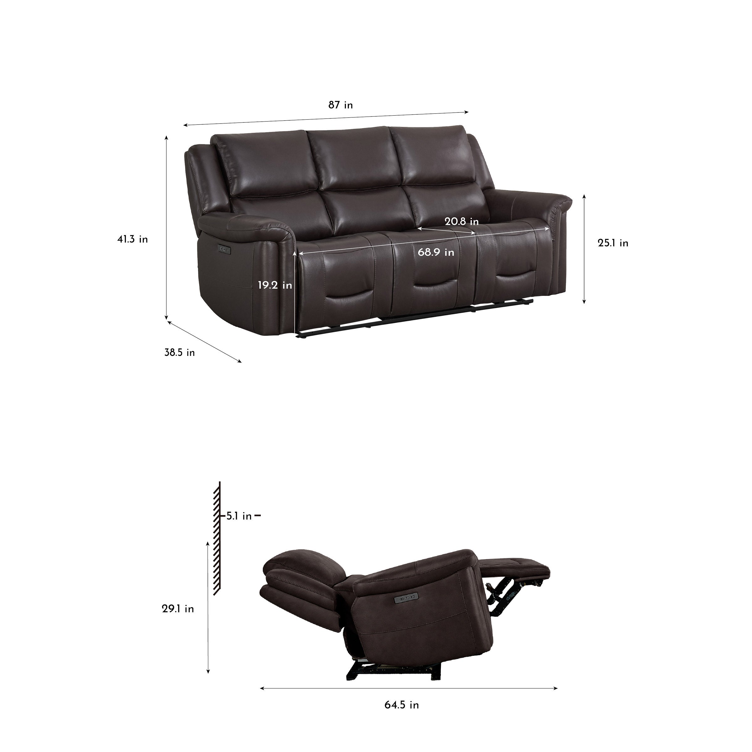 GILMAN CREEK ALBA LEATHER POWER SOFA - Thumbnail 2