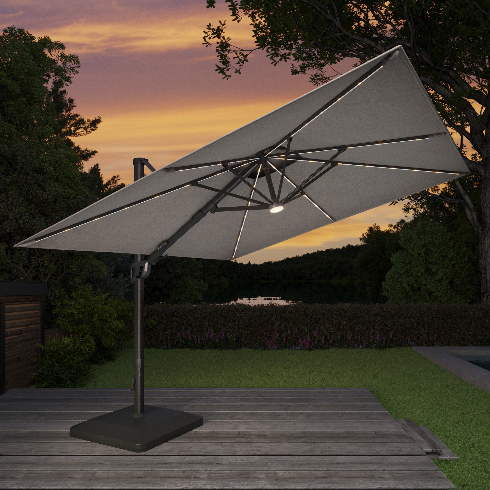 SEASONS SENTRY 10FT 2-TIER SOLAR LED CANTILEVER UMBRELLA - Thumbnail 2