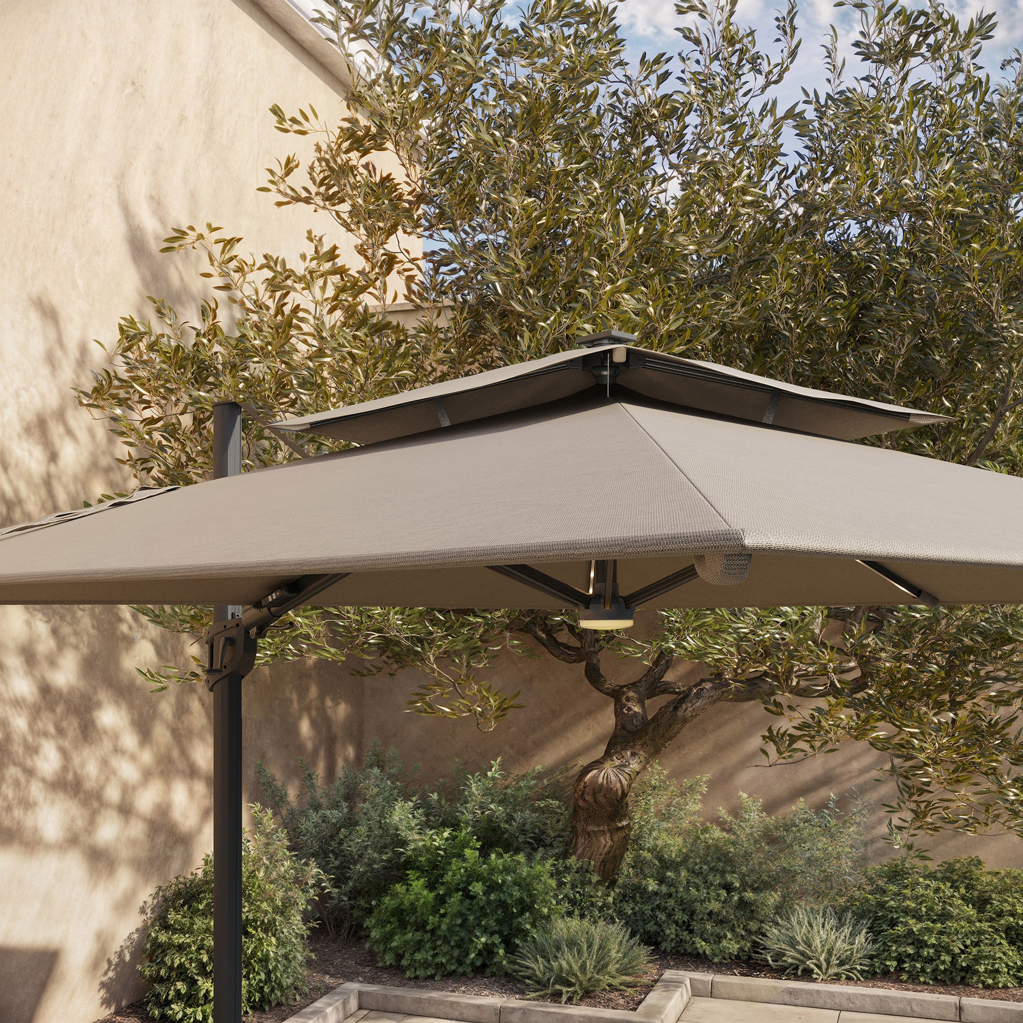 SEASONS SENTRY 10FT 2-TIER SOLAR LED CANTILEVER UMBRELLA - Thumbnail 3