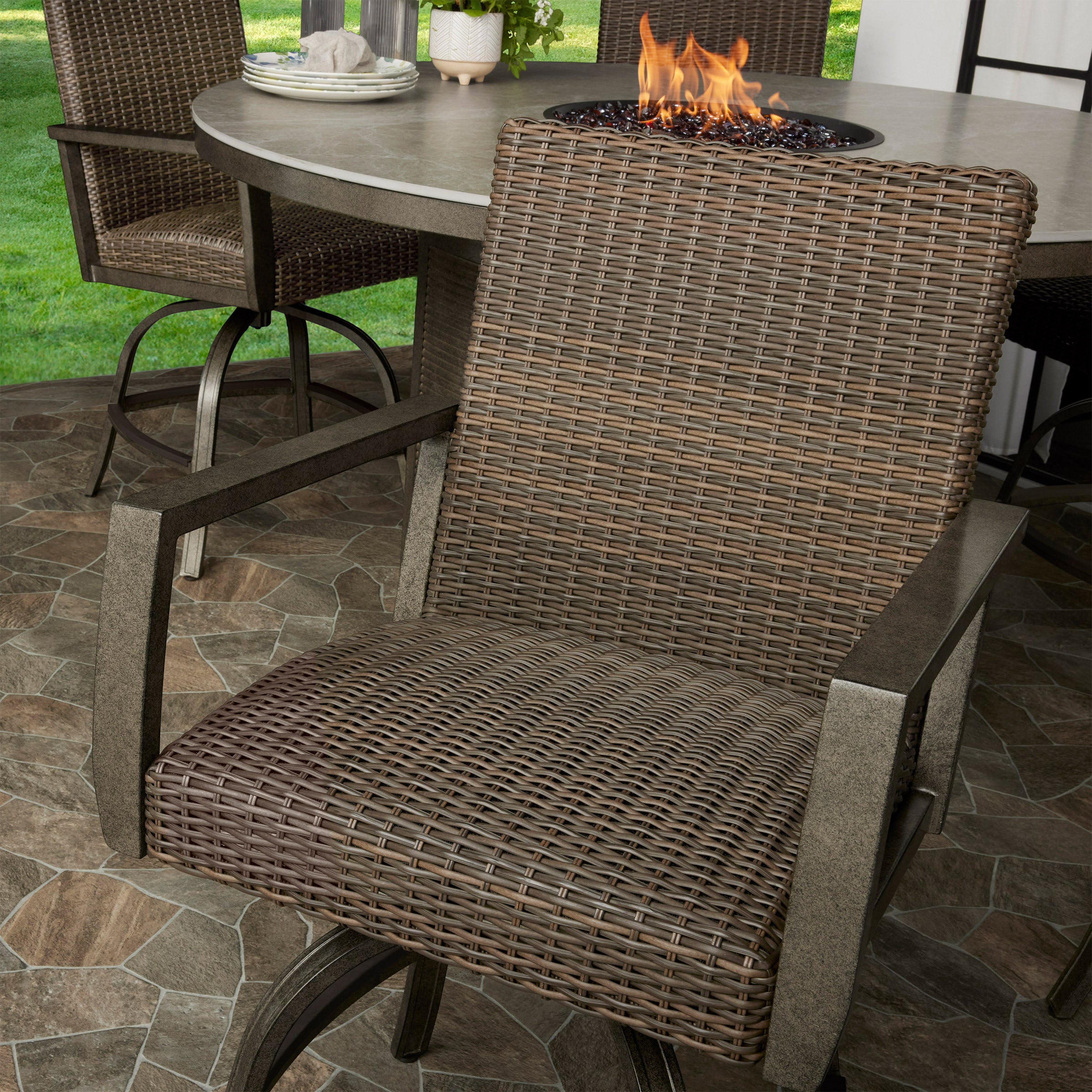 AGIO OAKLAND 7PC HIGH DINING SET WITH FIRE TABLE - Thumbnail 4
