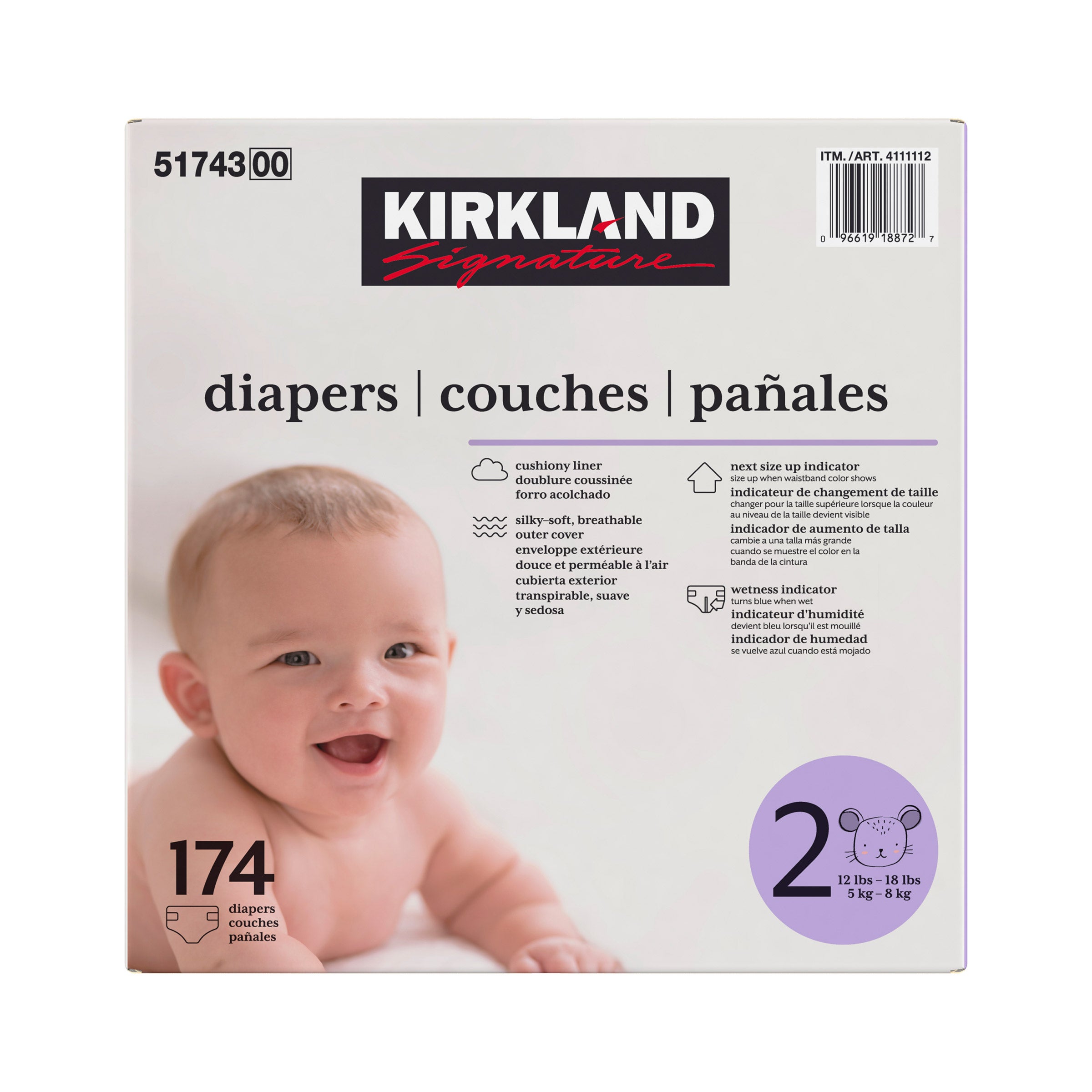 KIRKLAND SIGNATURE DIAPERS SIZE 2 174 CT - Thumbnail 3