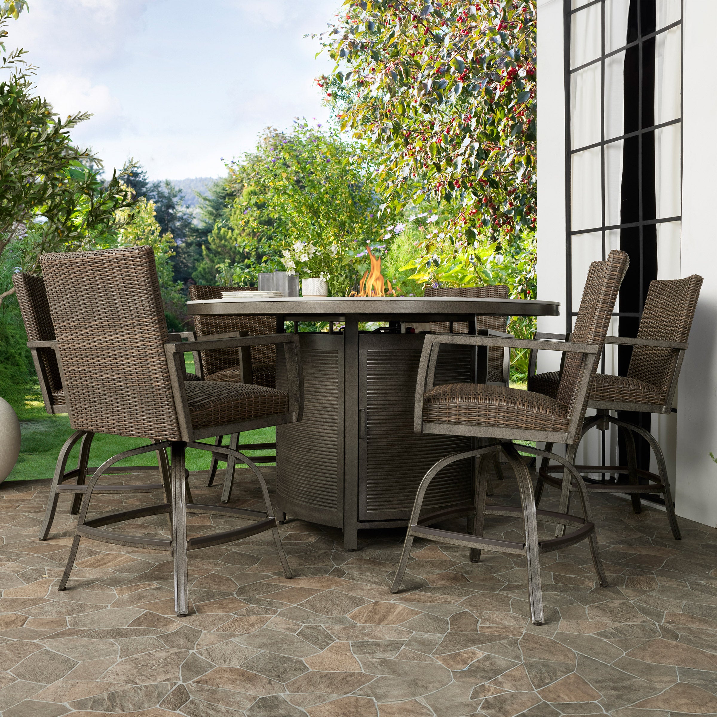 AGIO OAKLAND 7PC HIGH DINING SET WITH FIRE TABLE - Thumbnail 3