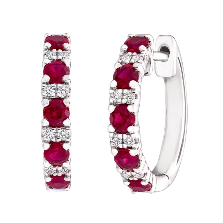 14kt White Gold 0.09ctw VS2, I Diamond and Ruby Hoop Earrings