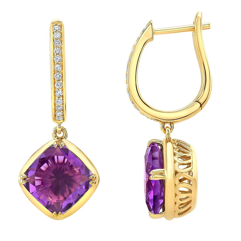 14KT Yellow Gold .12 CTW VS2 I Diamond & 8mm Amethyst Earrings