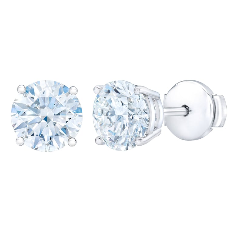 3.02 CTW Round Diamond Platinum Stud Earrings, VVS2 Clarity, "I" Color