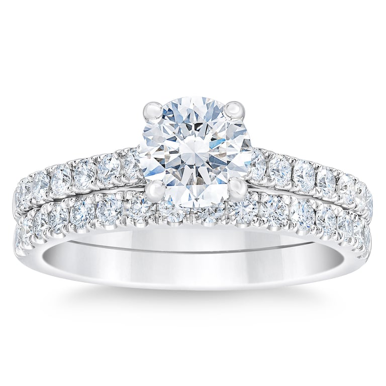 1.75 CTW Round Diamond Platinum Wedding Set, 1.03 CT Center, VVS2 Clarity, H Color