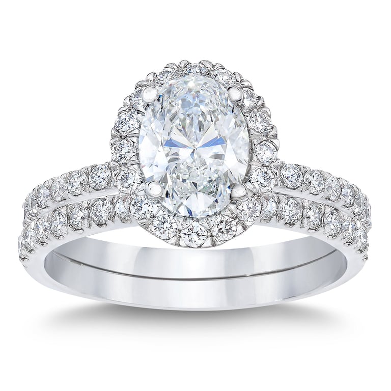 2.36 CTW Oval Cut Platinum Wedding Set, 1.71 CT Center Diamond, VS2 Clarity, G Color