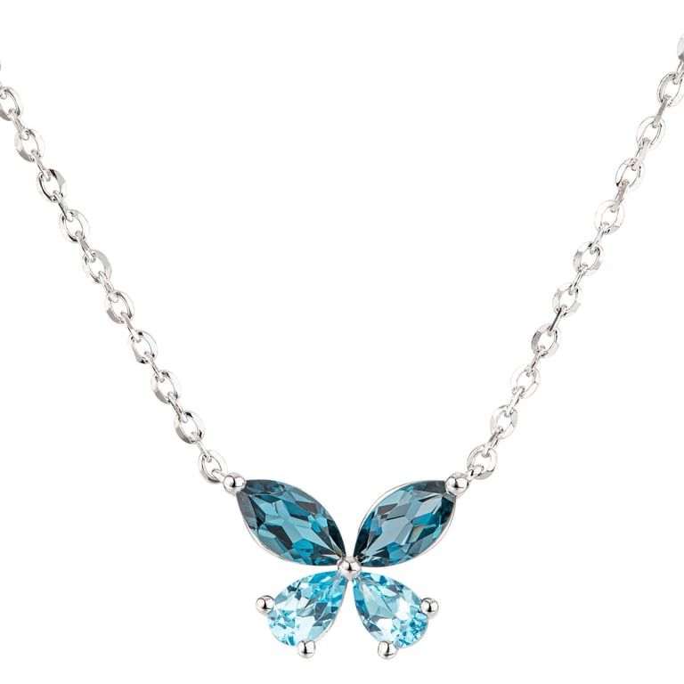 14kt White Gold Swiss & London Blue Topaz Butterfly Necklace
