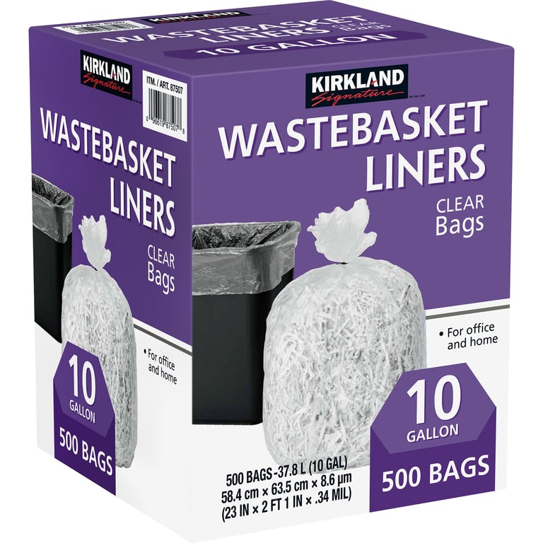 Kirkland Signature 10 Gallon Wastebasket Liner 500 Count Box