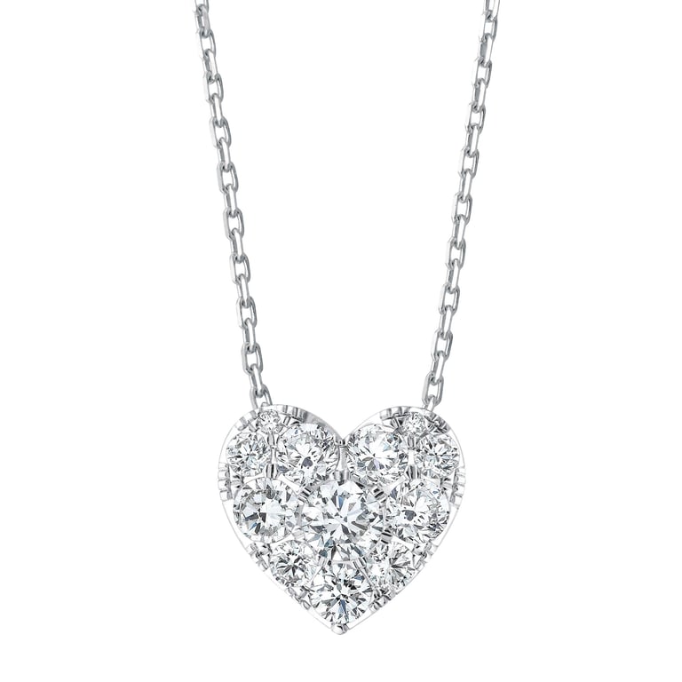 14KT White Gold VS2 I 0.75CTW Round Diamond Heart Necklace