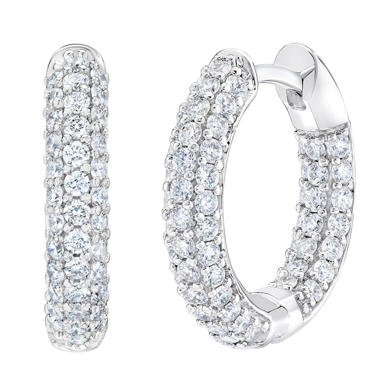 14kt White Gold VS2 I Color 1.00 CTW Round Diamond Hoop Earrings
