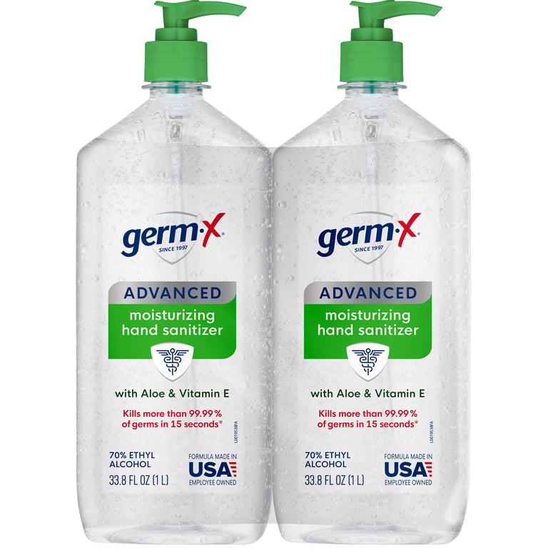 Germ-X Advanced Hand Sanitizer with Aloe, 2 x 1 Liter Pump Bottles