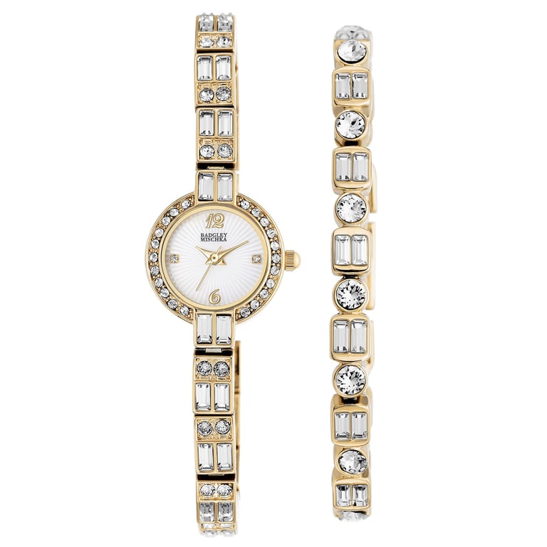 Badgley Mischka Swarovski Crystal Ladies Gold Tone Watch