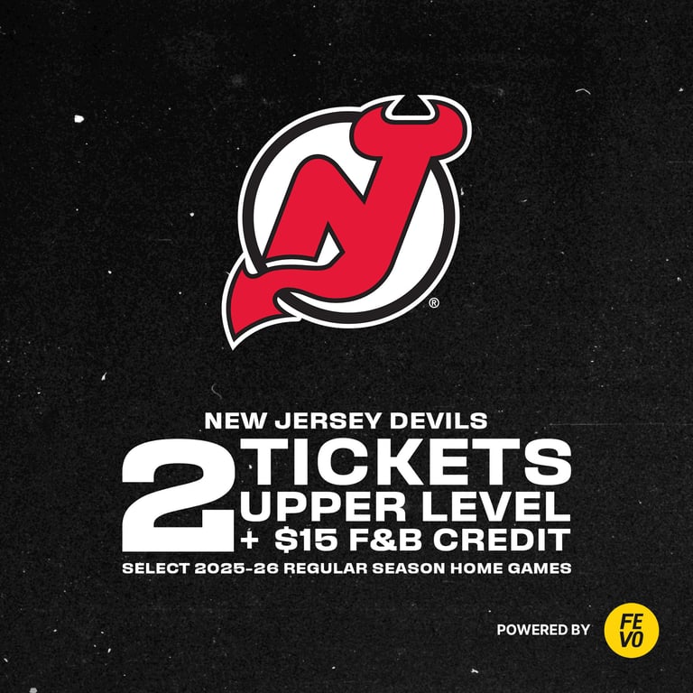 NHL New Jersey Devils - Two Upper Level Tickets + $15 Food & Beverage Credit eVoucher (Non-Refundable)