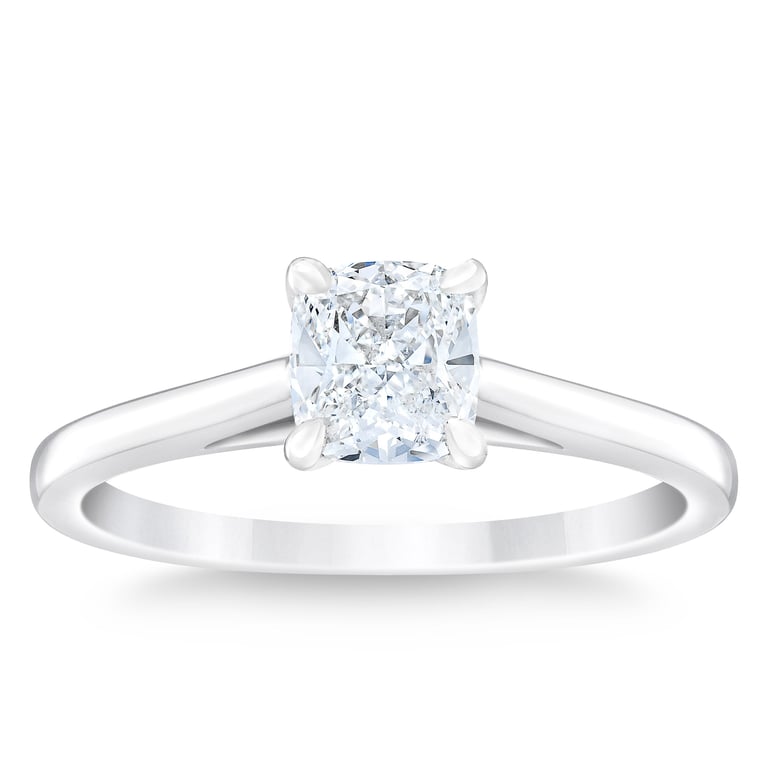 1.03 CT Cushion Cut Platinum Solitaire Diamond Ring, VS2 Clarity, G Color