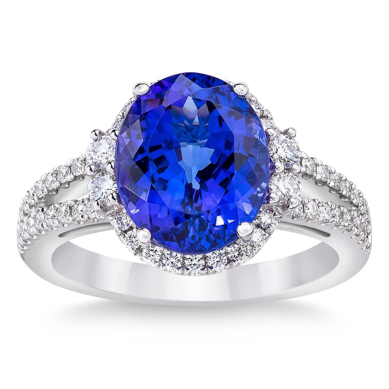 14KT White Gold .42CTW VS2, I Diamond and Tanzanite Ring