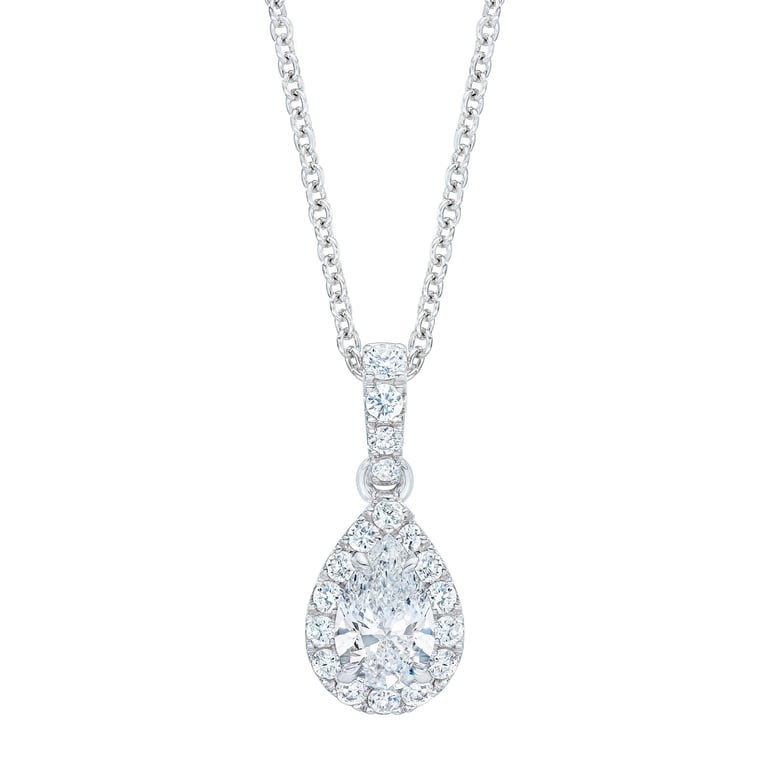 14KT White Gold VS2 I 0.50 CT Center Pear 0.71 CTW Diamond Pendant