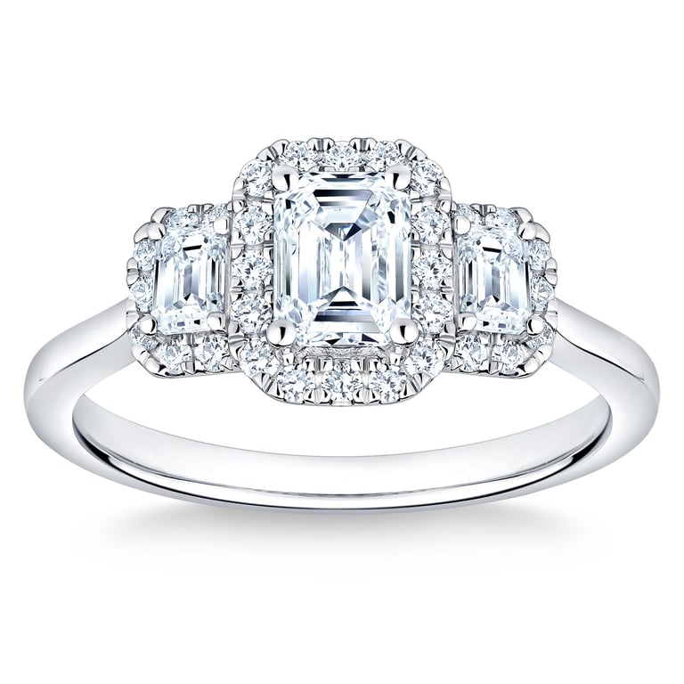 Platinum VS2 G 1.17 ctw Emerald & Round Diamond Ring (0.70 ct Center)