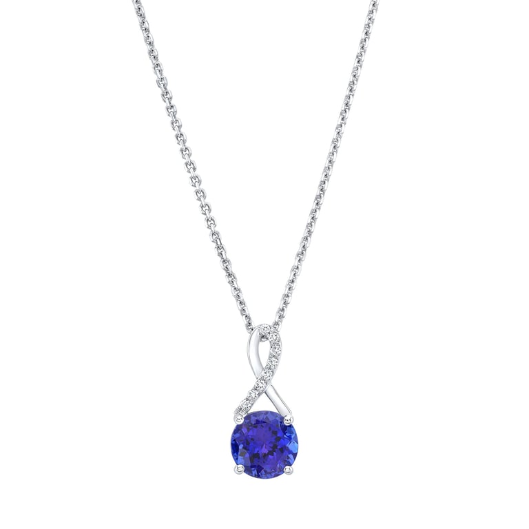 14Kt White Gold .08CTW Round Tanzanite Diamond Necklace