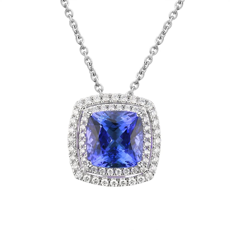18kt White Gold VS2 I 0.57 CTW Cushion Cut Tanzanite & Diamond Pendant
