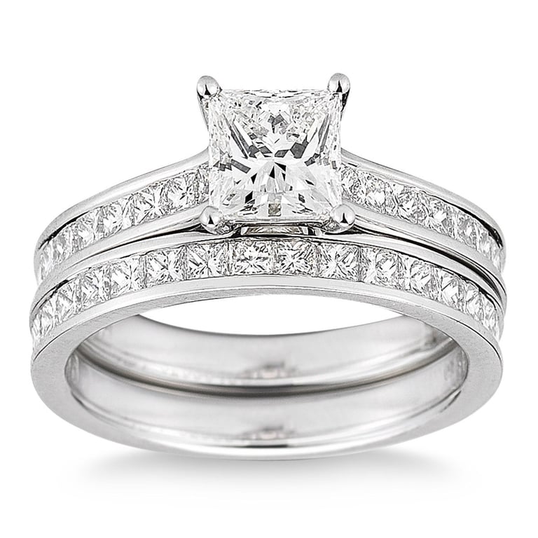 3.23 CTW Princess Cut Platinum Wedding Set, Center 1.22 CT VS1 F, Size 7