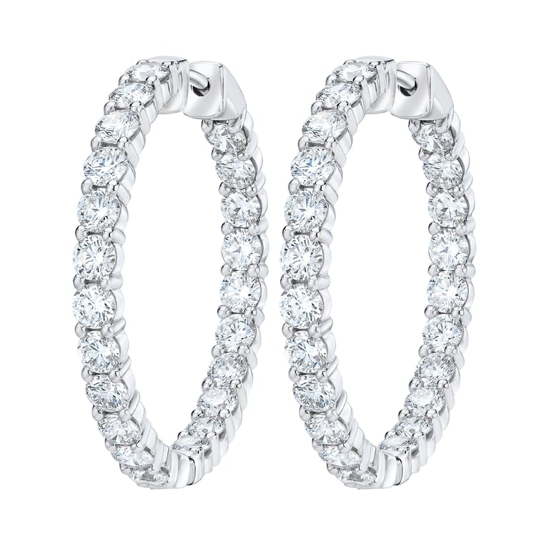 14kt White Gold VS2 I 4.00 CTW Round Diamond Inside Outside Hoop Earrings