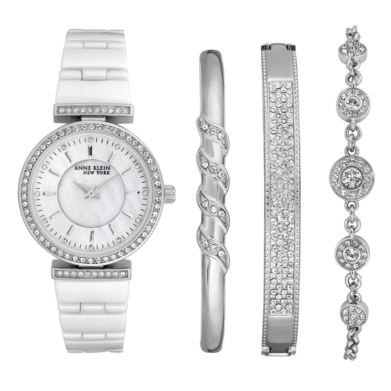 Anne Klein New York Silver Tone & Ceramic Ladies Watch Set