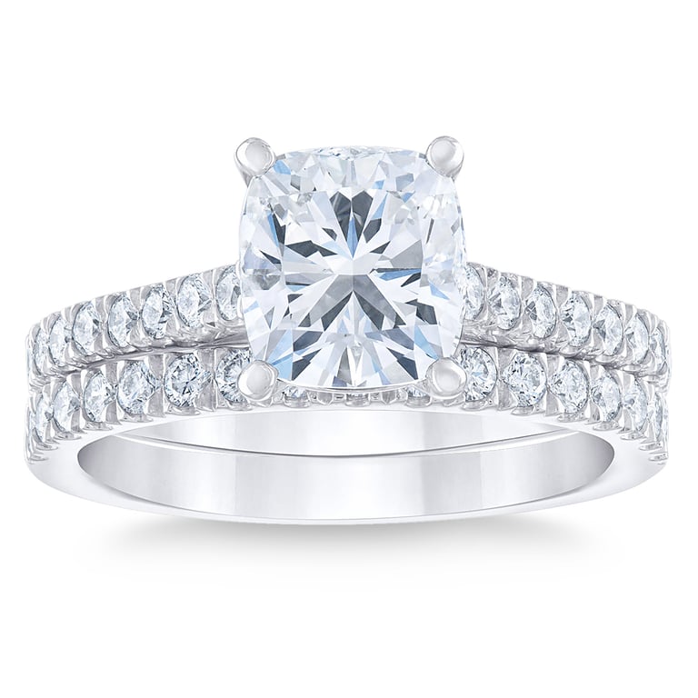 2.64 CTW Cushion Cut Platinum Wedding Set with 2.00 CT Center Diamond, VS2 Clarity, G Color