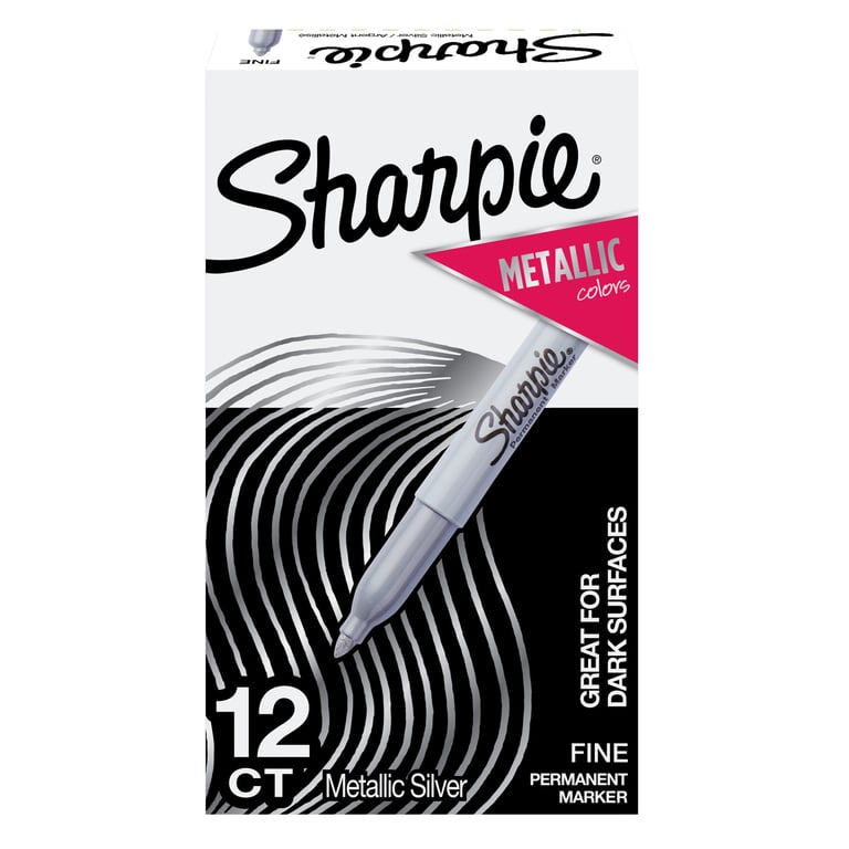 Sharpie Metallic Fine Tip Permanent Markers, Silver, 12-Pack (SAN39100)