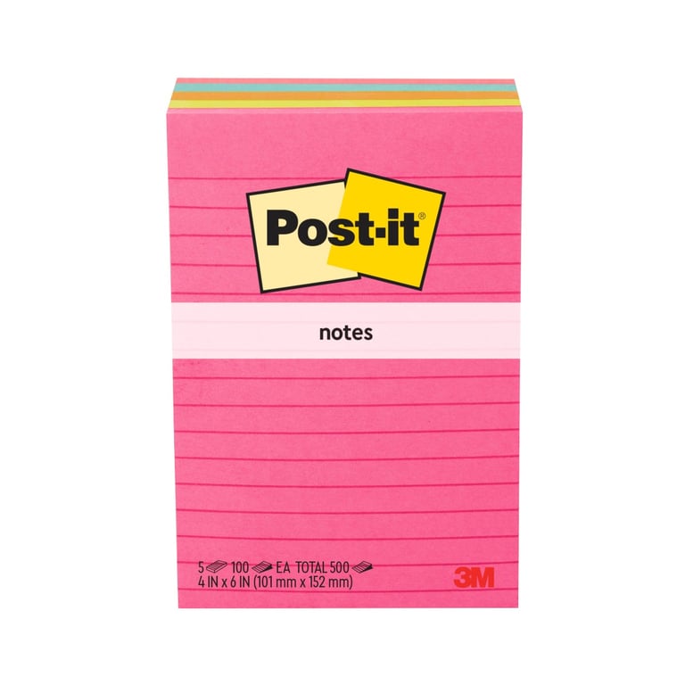 Post-it Lined Notes 4" x 6", 5-Pack