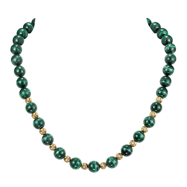14kt Yellow Gold 10mm Malachite Necklace 19"