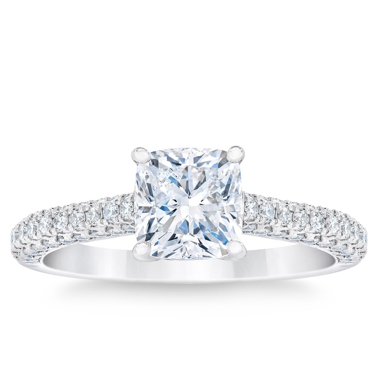 1.66 CTW Cushion Cut Platinum Wedding Ring, 1.12ct Center, VVS2, G Color