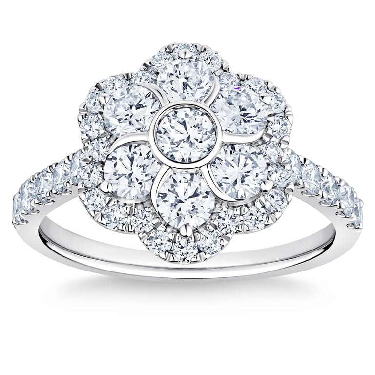 14kt White Gold VS2 I 1.60ctw Round Diamond Flower Ring