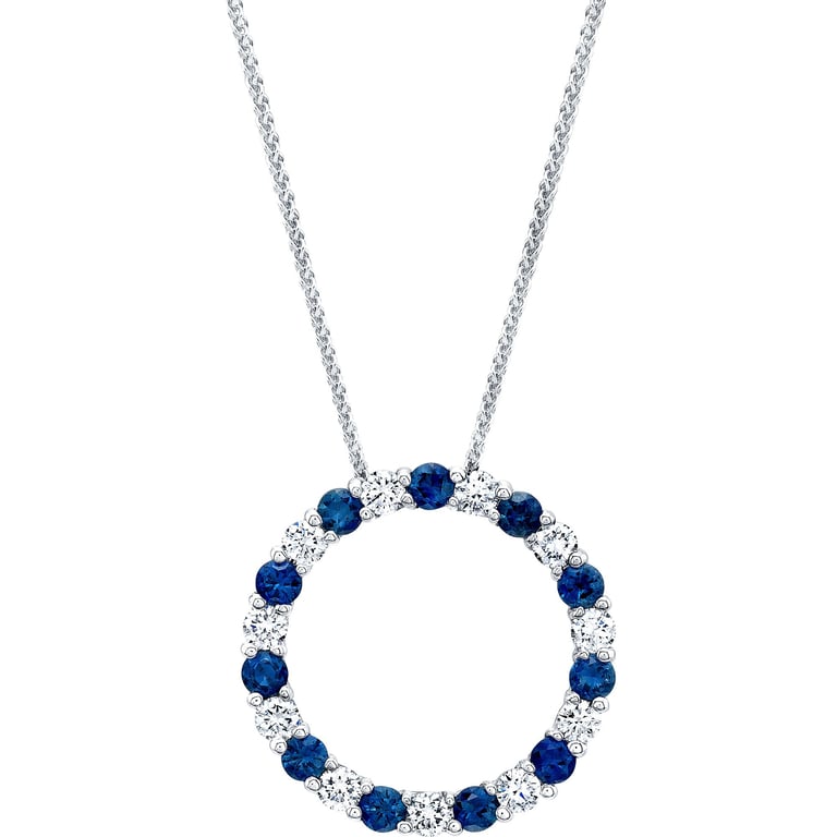 14kt White Gold VS2/I 0.65 CTW Diamond and Blue Sapphire Circle Pendant