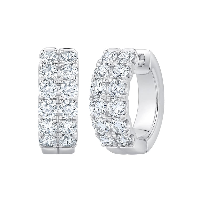 14KT White Gold VS2 I 2.00 CTW Round Diamond Double Row Hoop Earrings