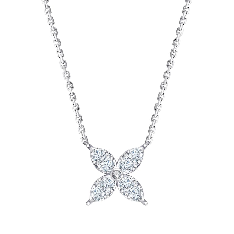 14kt White Gold VS2 I Color 0.50 CTW Round Diamond Flower Necklace