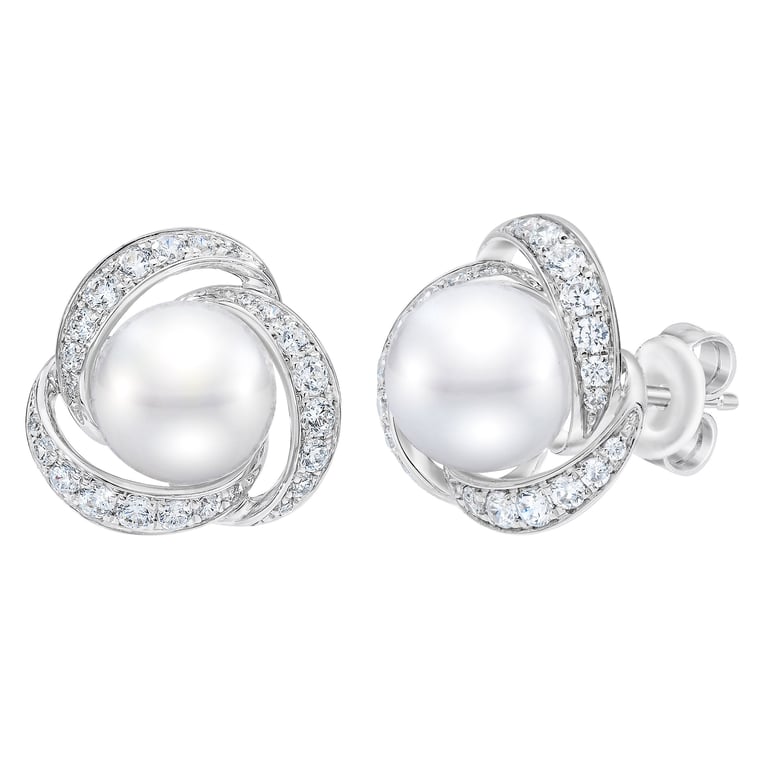 14kt White Gold 7.5-8mm Freshwater Cultured Pearl & 0.50 ctw Diamond Earrings