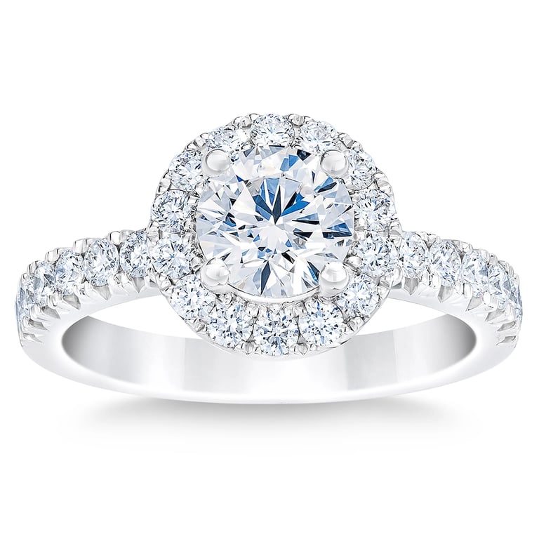 1.73 CTW Round Diamond Platinum Wedding Ring, 1.01 CT Center, VS2 Clarity, D Color